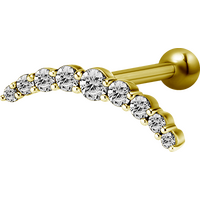 Bright Gold Internally Threaded Jewelled Curve Micro Barbell : 1.2mm (16ga) x 6mm Clear Crystal image