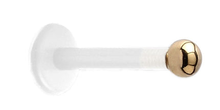 18ct Gold Bioplast labret with Push in Gold Ball