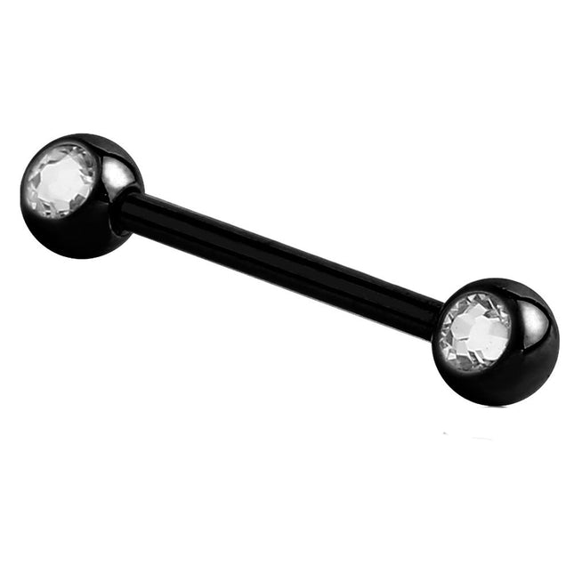 Black Steel Double Jewelled Nipple Barbell