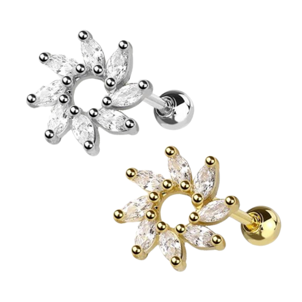 Gold colour CZ prong spiral sun marquise gem top 316l surgical steel cartilage