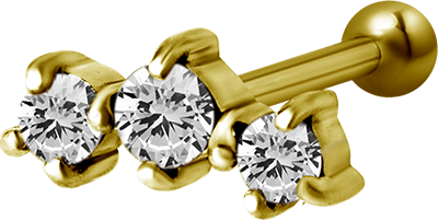 Bright Gold Internally Threaded Triple Jewelled Clawset Micro Barbell