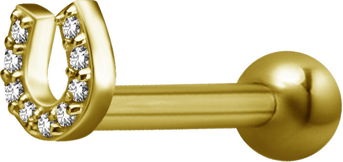 Bright Gold Internally Threaded Jewelled Horseshoe Micro Barbell