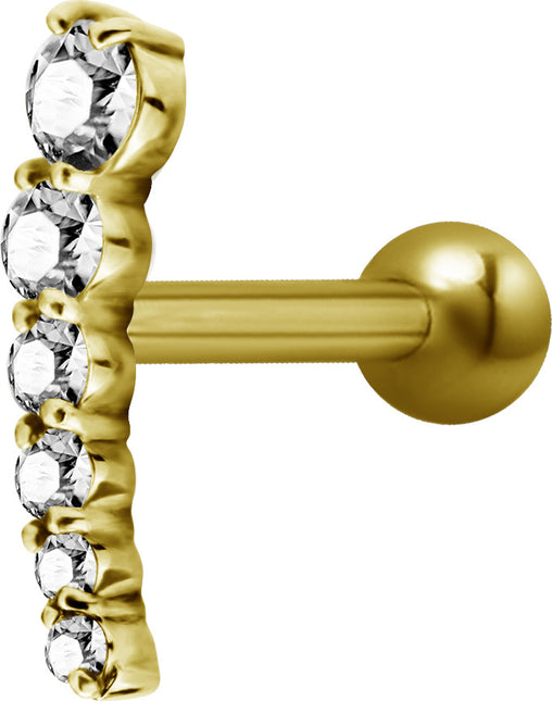 Bright Gold Internally Threaded Cascading Jewelled Micro Barbell
