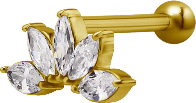 Bright Gold Internally Threaded Jewelled Crown Micro Barbell