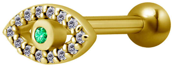 Bright Gold Internally Threaded Jewelled Eye Micro Barbell