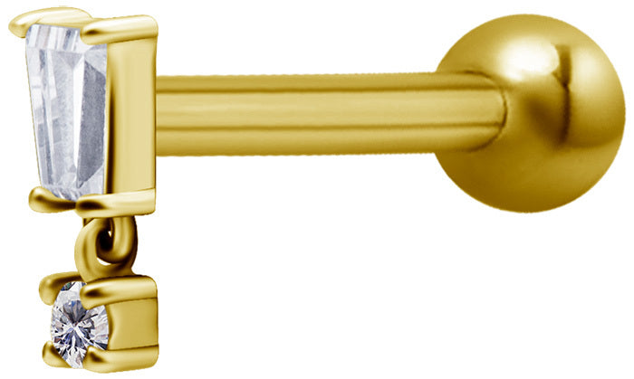 Bright Gold Internally Threaded Jewelled Baguette Charm Micro Barbell