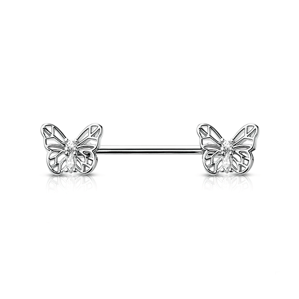 Micro Jewelled Butterfly Gold, Black, Rose Gold or Silver Plated Decorative Fashion Nipple Barbell