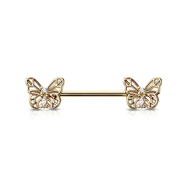Micro Jewelled Butterfly Gold, Black, Rose Gold or Silver Plated Decorative Fashion Nipple Barbell