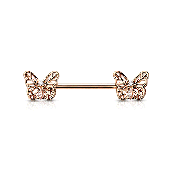 Micro Jewelled Butterfly Gold, Black, Rose Gold or Silver Plated Decorative Fashion Nipple Barbell