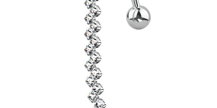 Zig Zag Vertical Drop Jewelled Dangle Plated Fashion Navel in Silver, Gold and Rose Gold