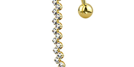 Zig Zag Vertical Drop Jewelled Dangle Plated Fashion Navel in Silver, Gold and Rose Gold