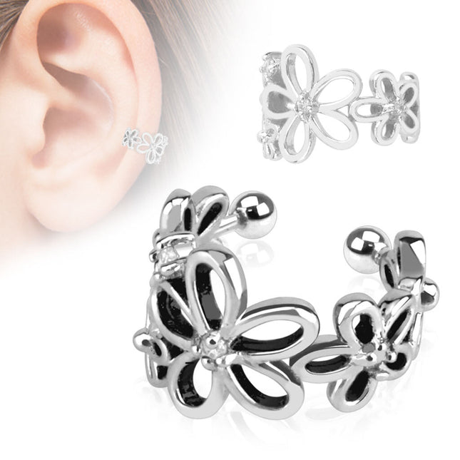 Non Piercing Ear Cuff Flower with Clear CZ