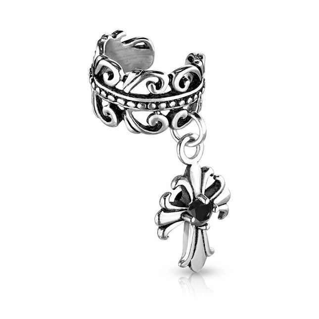 Non Piercing Ear Cuff Celtic Heart with Fleur De Lis Cross