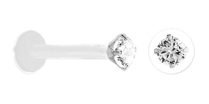 Bioplast Labret with Sterling Silver Claw Set Push In Top