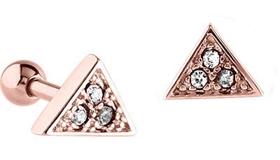 Jewelled Triangle Cartilage Micro Barbell in Silver & Rose Gold