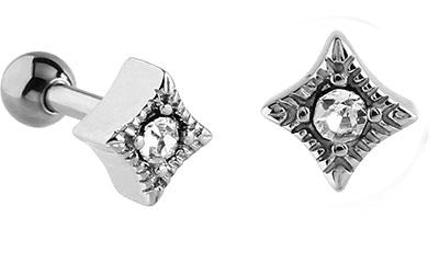 Jewelled Rhombus Tragus Micro Barbell in Silver & Rose Gold