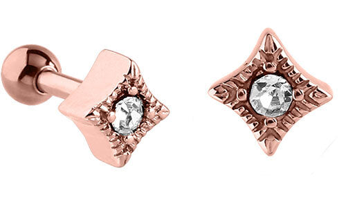 Jewelled Rhombus Tragus Micro Barbell in Silver & Rose Gold