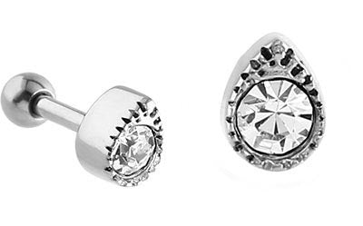 Jewelled Tear Tragus Micro Barbell In Rose Gold and Silver