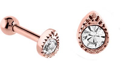Jewelled Tear Tragus Micro Barbell In Rose Gold and Silver