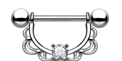 Prongset Jewelled Filigree Nipple Barbell