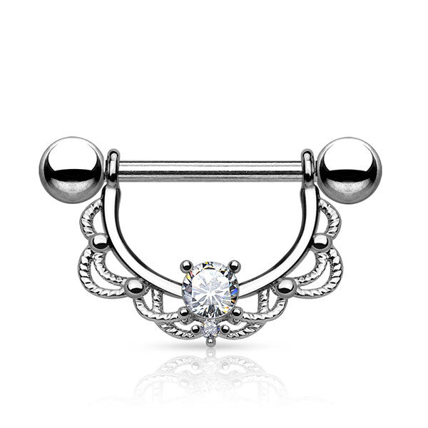 Prongset Jewelled Filigree Nipple Barbell