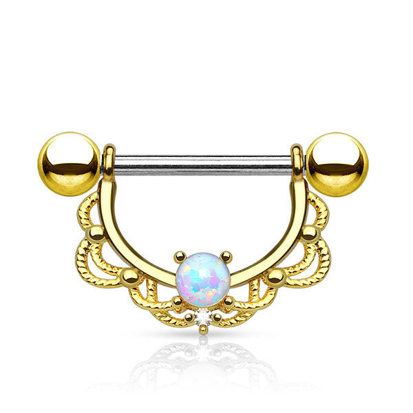 Prongset Opal Filigree Nipple Barbell
