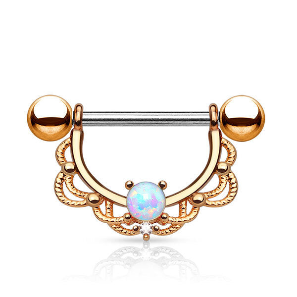 Prongset Opal Filigree Nipple Barbell