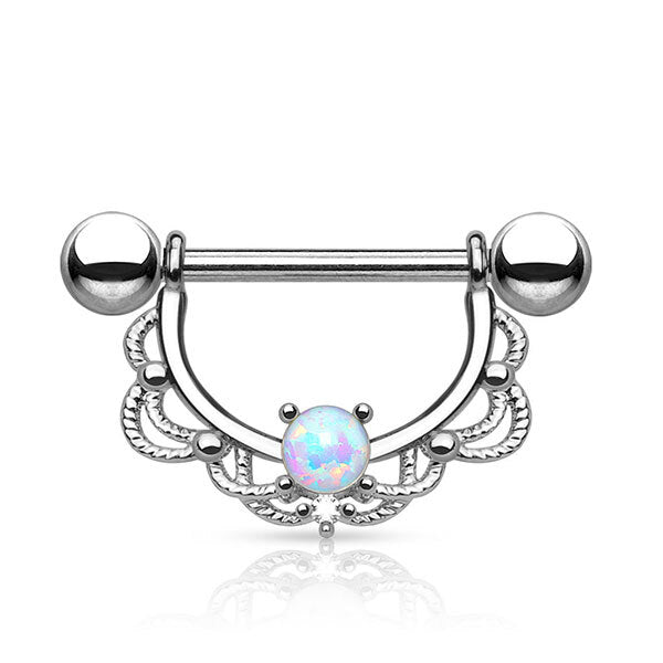 Prongset Opal Filigree Nipple Barbell