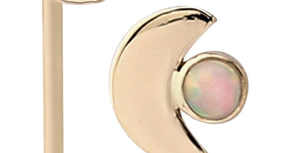14k Gold Straight Opal Set Moon Nose Stud