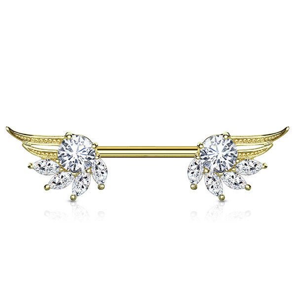 Prongset Jewelled Angel Wing Nipple Barbell