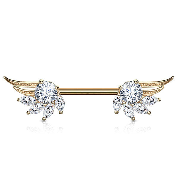 Prongset Jewelled Angel Wing Nipple Barbell