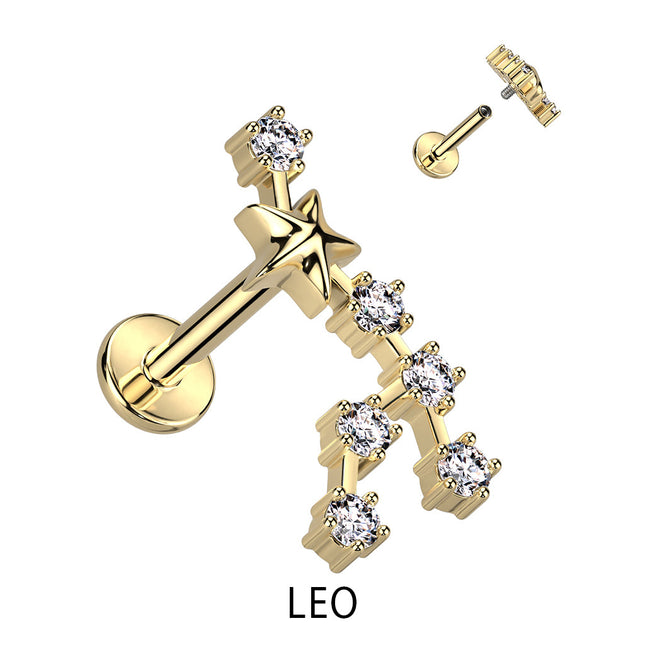 Zodiac Constellation Labret Stud Gold Plated With Clear Crystal