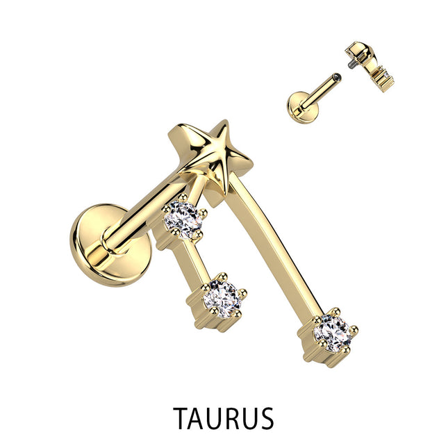 Zodiac Constellation Labret Stud Gold Plated With Clear Crystal