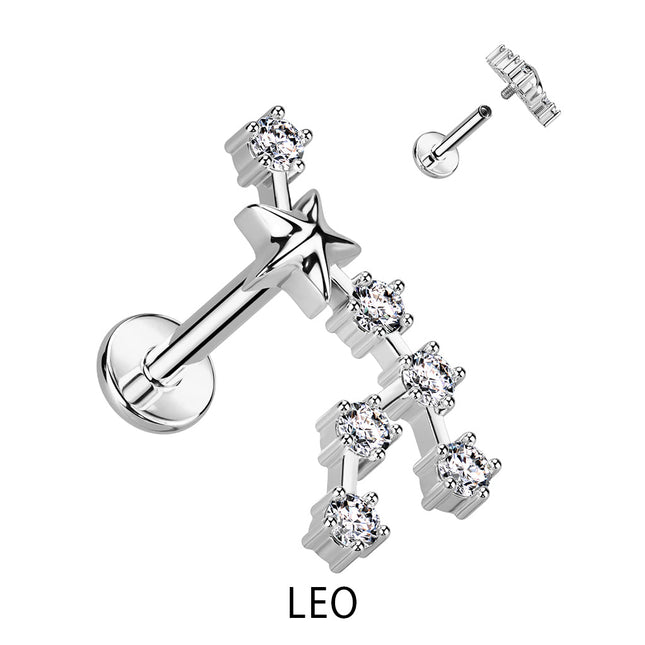 Zodiac Constellation Labret Stud Stainless Steel With Clear Crystal
