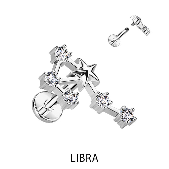 Zodiac Constellation Labret Stud Stainless Steel With Clear Crystal
