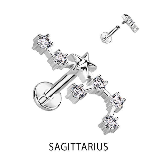 Zodiac Constellation Labret Stud Stainless Steel With Clear Crystal