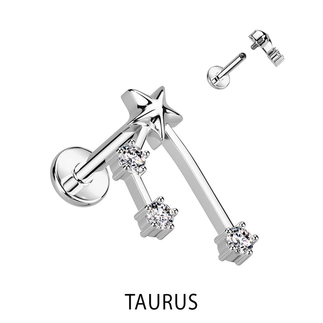 Zodiac Constellation Labret Stud Stainless Steel With Clear Crystal