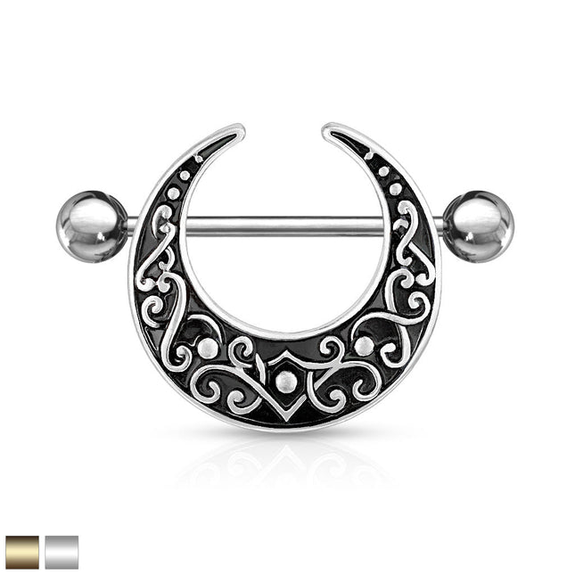 Nipple Shield Ring Crescent Shaped Filigree