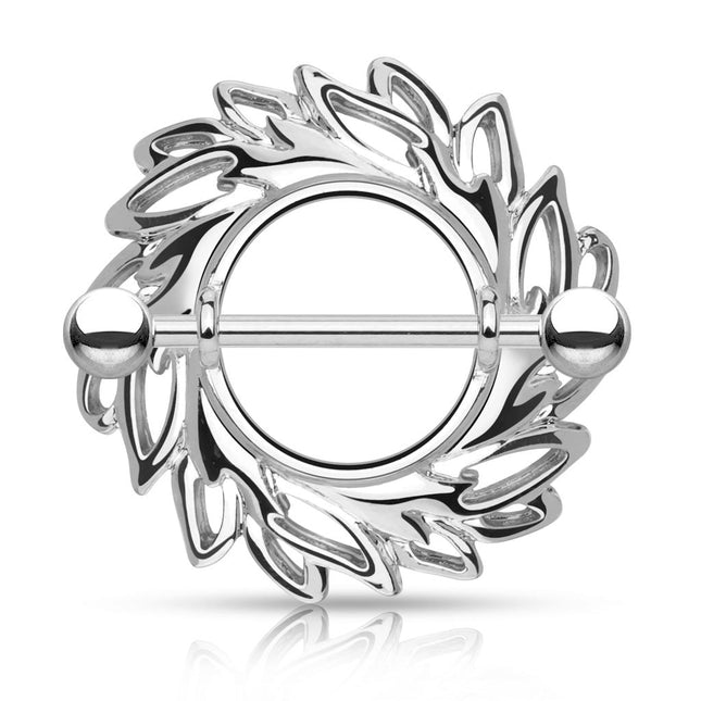 Nipple Shield Ring Leaves Tribal Pattern