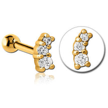 Bright Gold Decorative Triple Gem Micro Barbell
