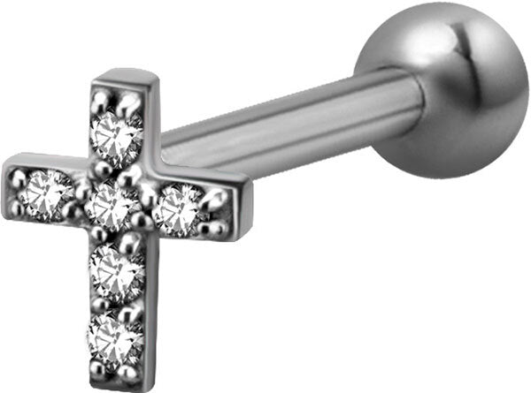 Bright Gold & Silver Decorative Jewelled Cross Micro Barbell