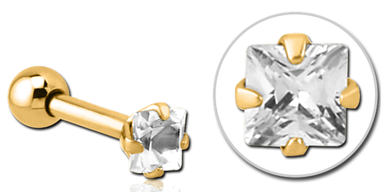 Bright Gold Square Clawset Jewelled Decorative Micro Barbell