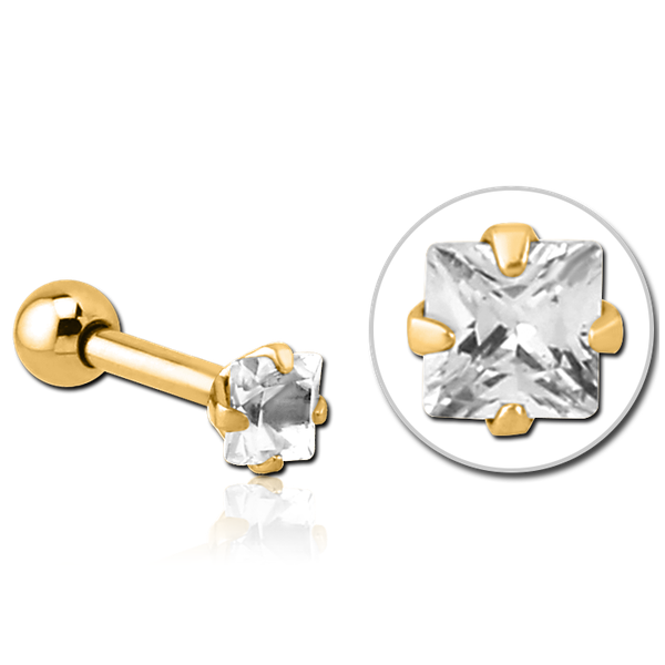 Bright Gold Square Clawset Jewelled Decorative Micro Barbell