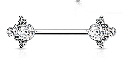 Threadless Multi Beaded Jewelled Cluster Silver Plated Decorative Nipple Barbell