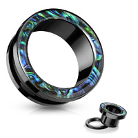 Abalone Rimmed Black PVD over 316L Surgical Steel Scew Fit Tunnel - 6mm