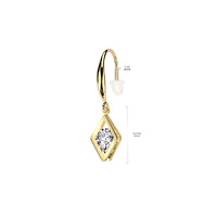 Pair Hollow Diamond Dangle With Round Clear Gem Hook Earrings - Gold PVD