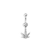 Brass plated marijuana dangle 316l surgical steel navel ring