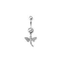 Gold plated gem paved dragonfly dangle 316l surgical steel navel ring