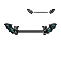 Black 316L Surgical Steel Nipple Barbell With Abalone Bat Wing on Each End