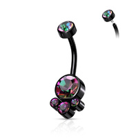 Steel Jewelled Cluster Internally Threaded Navel Banana : 1.6mm (14ga) x 10mm x Black Steel